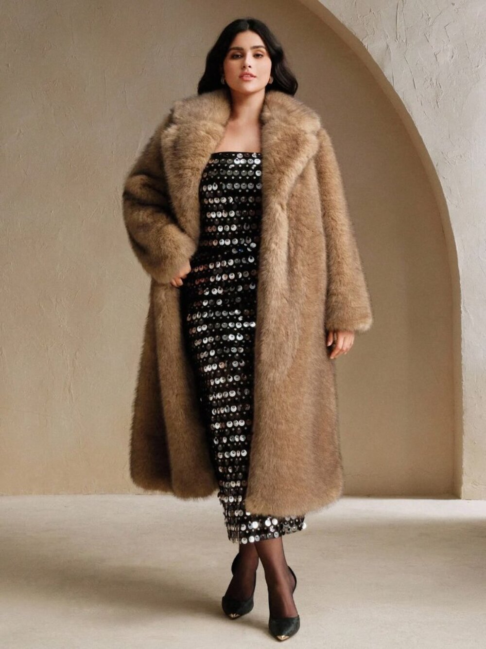 NWOT, Never Worn, Faux Fox Fur, Long Coat, Elegant Plus Size 16 (2XL)